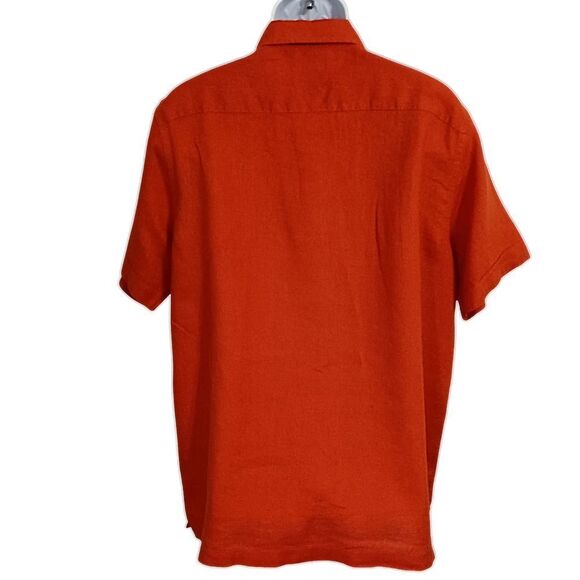 Club Room Luxury Mens Linen Shirt XL Short Sleeve Button Front Orange Tropical - Picture 3 of 16